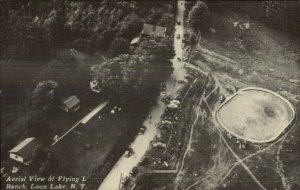 Loon Lake NY Flying L Ranch Aerial b&w Linen Postcard