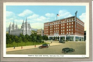 Postcard Ut Utah Salt Lake City Temple Square Hotel Street Scene Cars Park -364