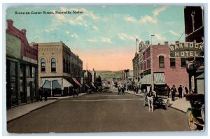 Pocatello Idaho ID Postcard Scene Center Street Buildings Horse Carriage 1913