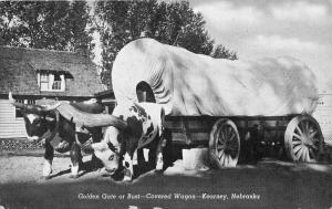 Kearney Nebraska~Golden Gate or Bust~Ox Covered Wagon~1944 Postcard