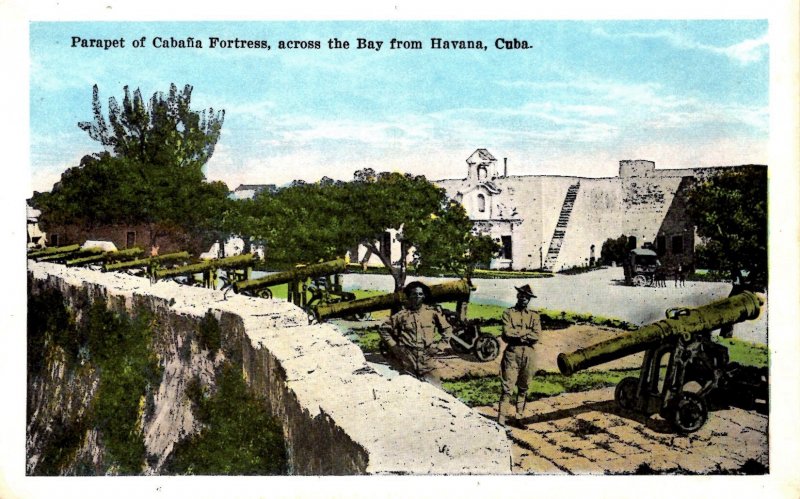 Havana, Cuba - Soldiers at the Parapet of Cabana Fortress, across the Bay -c1920