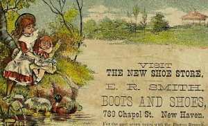 E.R. Smith Shoe Store New Haven Connecticut Girl Feeding Ducks 1880s