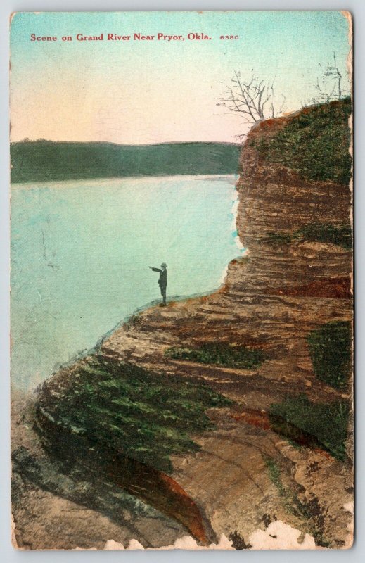 Pryor Oklahoma~Fellow on Bluff Points Across Grand River~Joe Done Planting~1913