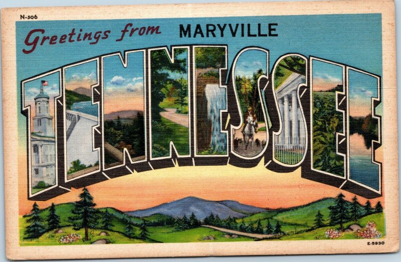 postcard large letter - Greetings from Maryville Tennessee       