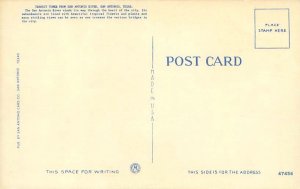 San Antonio Texas Transit Tower, Flag, Bridge  Linen Postcard
