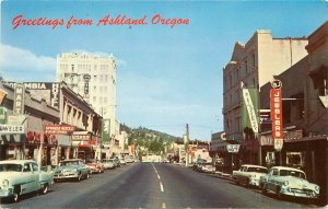 Postcard Oregon Ashland View Business District Northwest Roberts autos 23-1065