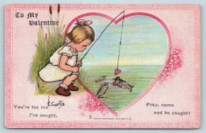 Postcard Leap Year To My Valentine Girl Fishing For A Lad a/s E Curtis Tuck Y6