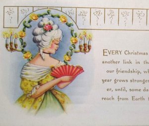 Christmas Postcard Whitney Victorian Women Hand Fan Greetings 1922 Vintage
