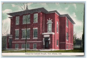 c1910 School Colored People Exterior Building Field New Albany Indiana Postcard 