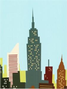 Empire State Building Chrysler Building New York City Skyline Cartoon Postcard