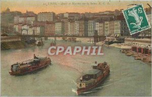 Old Postcard Lyon Quai and Marche on Charter Saone.E.C