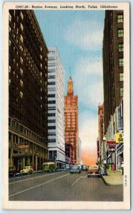 TULSA, Oklahoma  OK   BOSTON AVENUE Street Scene looking North  1956  Postcard