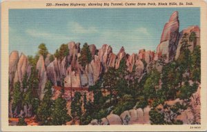 Needles Highway Showing Big Tunnel South Dakota Linen Postcard C196