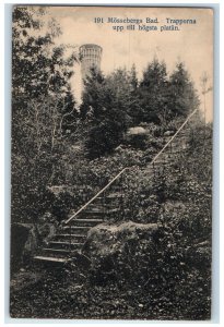 1914 Mosseberg's Bad Stairs Up To Hogsta Platan Sweden Antique Postcard