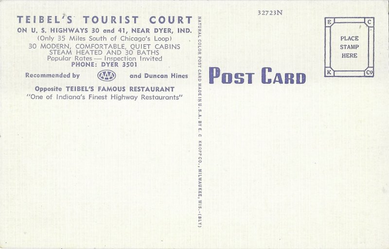 Teibels Tourist Court & Restaurant Near Dyer Indiana On US Hwys 41 & 30