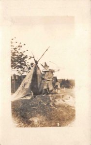 RPPC CHILD TEEPEE ARCHERY PHILIPPINES BLDG AYP EXPO REAL PHOTO POSTCARD (1909)