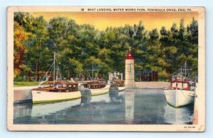 Postcard PA Erie Boat Landing Water Works park Peninsula Drive Linen I13