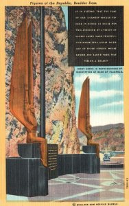 Bronzer Identical Figures Of The Republic Boulder Dam Colorado Vintage Postcard