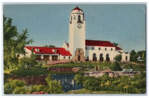 c1940's Passenger Station Building Clock Tower Pond At Boise Idaho ID Postcard