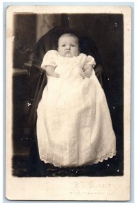 Cute Little Baby White Dress West Frankfurt Illinois IL RPPC Photo Postcard