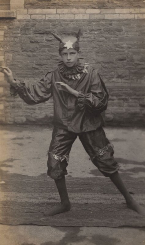 Edwardian Boy Street Dancing Jester Devil Fancy Dress Old RPC Postcard