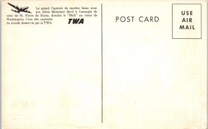 WASHINGTON, DC   TWA Airlines  AD  Postcard  Plane over CAPITOL  c1950s
