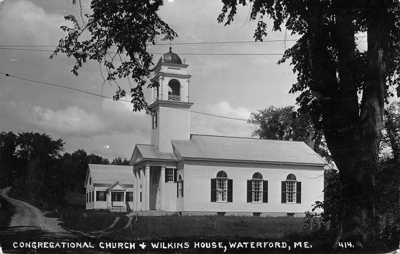 Waterford ME~Congregational Church~Nice Belltower~Wilkins House RPPC 1930s-1940s 