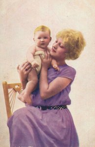 Purple Dress Mother With Her Son Vintage Postcard 07.14
