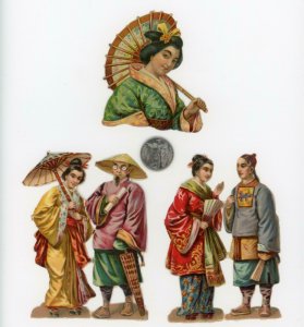 1880's Lot of 5 Geisha Girls Japan Japanese Die Cut Victorian Scrap X226