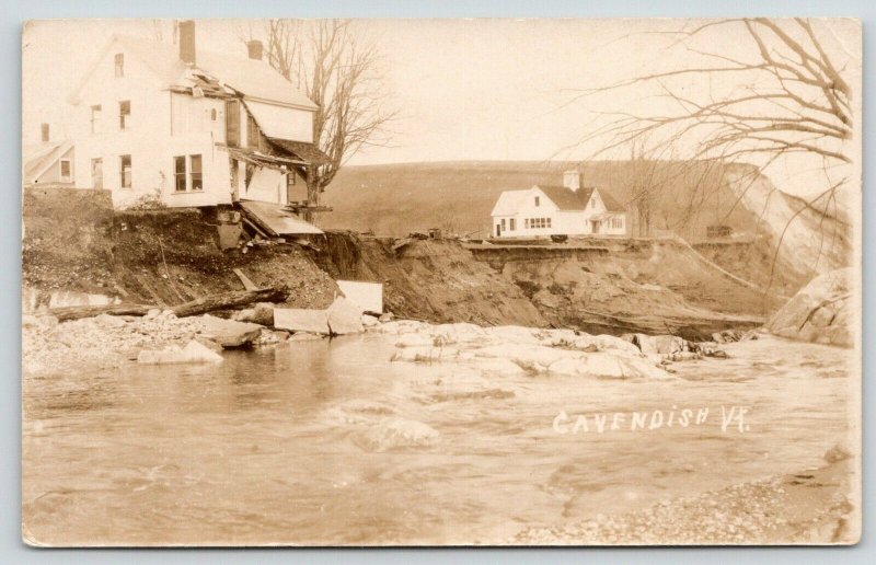 Cavendish Vermont~House in Mud Slide Bank of Black River~1927 Flood~RPPC 