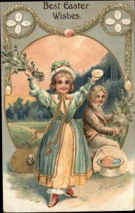 Easter - Well-Dressed Fancy Children Eggs & Flowers c1910 Postcard
