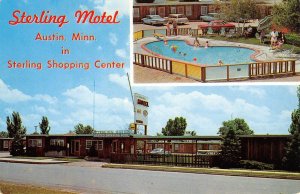 Austin, Minnesota STERLING MOTEL Roadside Swimming Pool c1960s Vintage Postcard