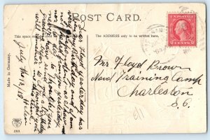 c1910's Army Soldier With Flag Embossed WWI Charleston SC Antique Postcard