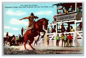 Vintage 1930's Postcard Cheyenne Frontier Days Rodeo Cowboy Bucking Bronco