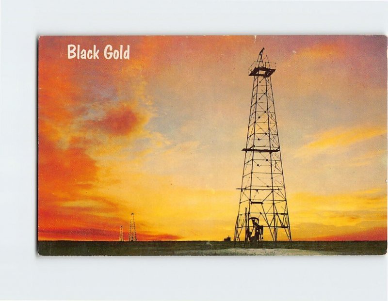Postcard Black Gold, Pumping Oil Wells dot the horizon