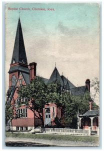 1917 Baptist Church Building Cross Tower Dirt Road Cherokee Iowa IA Postcard