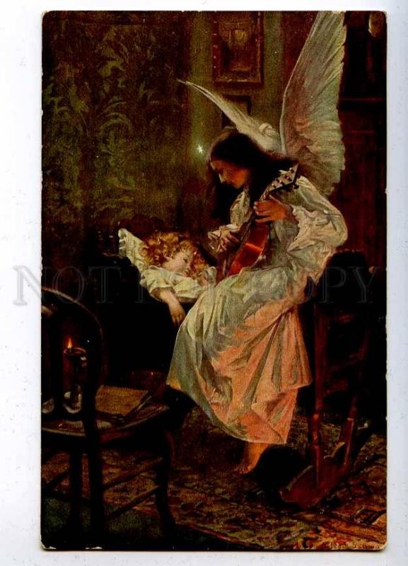 204597 RUSSIA Schwarz Lullaby Razsvet ANGEL old postcard