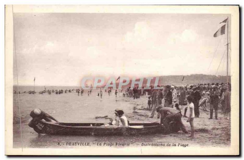 Old Postcard Deauville La Plage Fleurie Fun of Canoe Beach