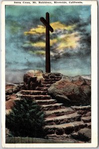 Riverside California CA, 1922 Serra Wooden Cross, Rubidoux, Vintage Postcard