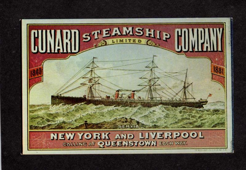 Cunard Co Steamship Steam Ship Steamer New York Liverpool England Queenstown