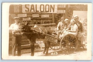 Hot Springs National Park AR Postcard RPPC Photo Girls Riding Mule Saloon 1935