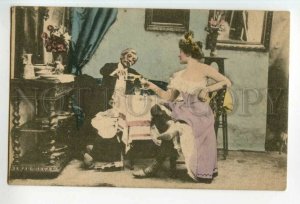 493118 BROTHEL Drunken Old Man & NUDE girl Party Vintage postcard