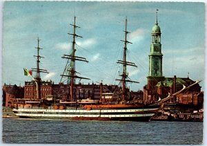 Postcard - Amerigo Vespucci at the Überseebrücke - Hamburg, Germany