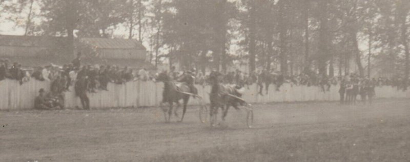 Aitkin MINNESOTA RPPC 1917 HARNESS RACE Sulky Horse Racing COUNTY FAIR Crowd MN