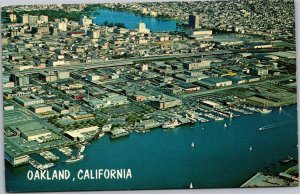 Postcard CA Oakland Aerial Downtown Lake Merrit Sailboats on Estuary