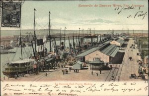 Buenos Aires Argentina Puerto Madero Busy Waterfront c1910 Postcard