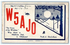 1932 W5 AJO Wichitas Medicine Park Oklahoma Ham Radio Vintage Antique Postcard