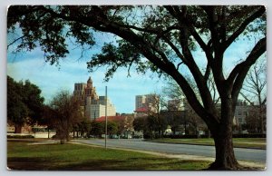Houston Texas~Skyline Of City From Sam Houston Park~Vintage Postcard