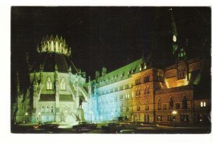 Library, Parliament Buildings, Illuminated, Ottawa, 1961 Postcard, Slogan Cancel