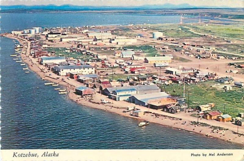 Kotzebue, Alaska Aerial View of Town, Water Continental Postcard